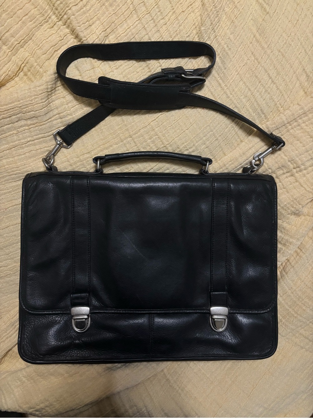Vintage Wilsons Leather Expandable Briefcase Laptop Messenger Bag Black  w/Strap